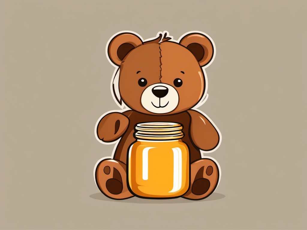 Teddy Bear clipart - teddy bear with a honey jar  color,minimalist,vector clipart