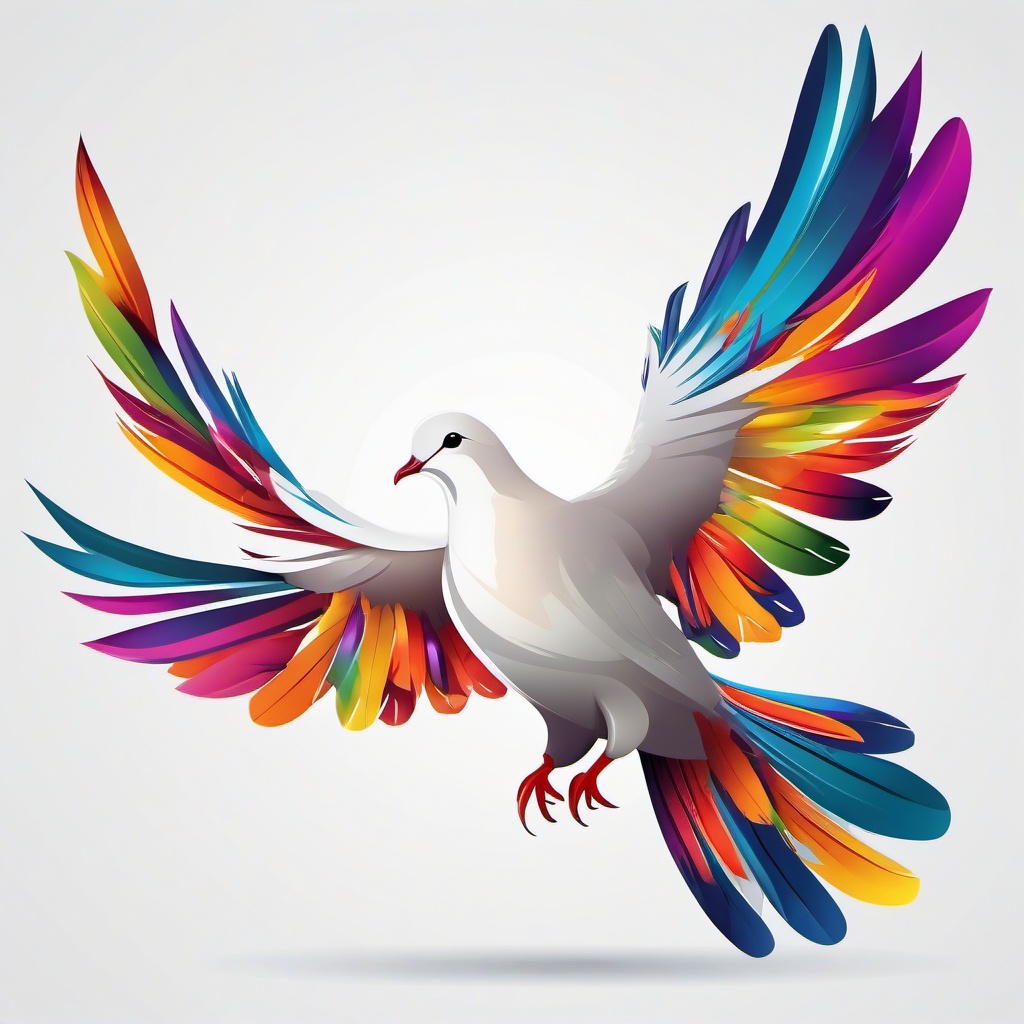 Dove with colorful feathers clipart.  vector style illustration, white background