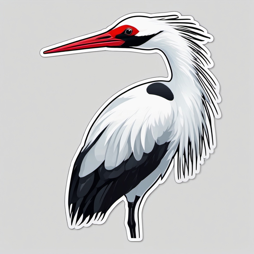 Red-Crowned Crane Sticker - A red-crowned crane with elegant white plumage, ,vector color sticker art,minimal