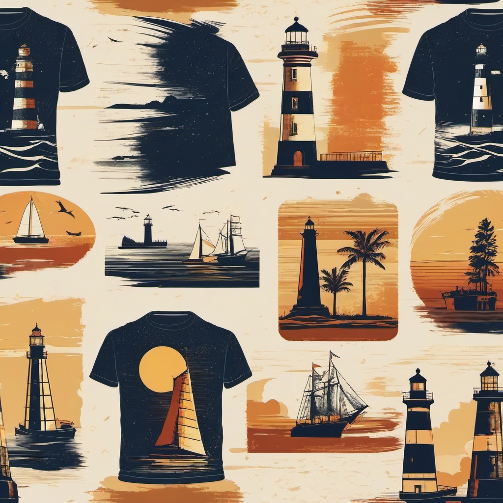 Vintage Lighthouse Scenes - Capture the charm of vintage lighthouse scenes on your tee. , vector art, splash art, retro t shirt design