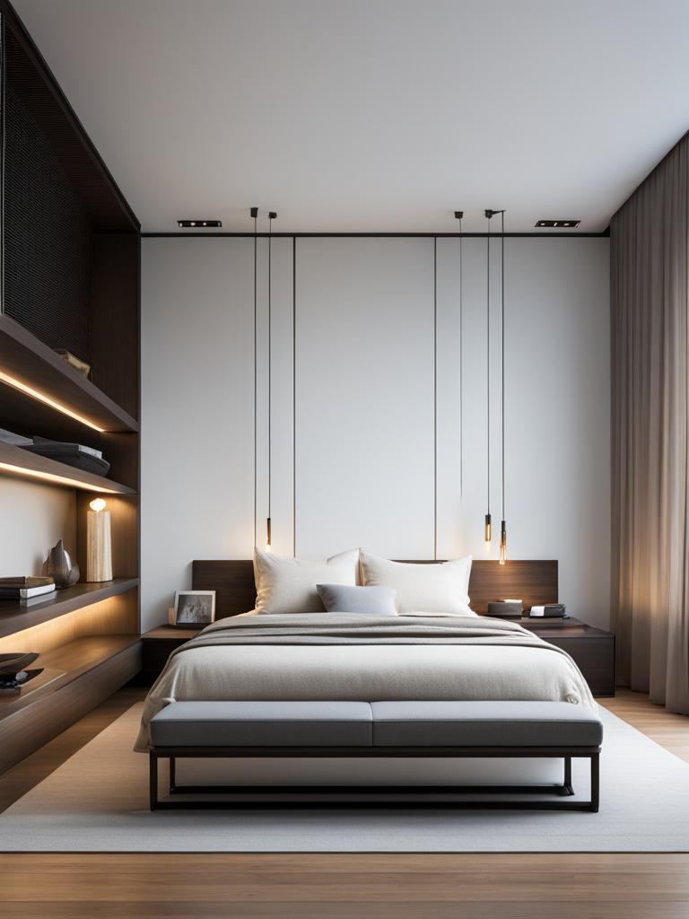 contemporary bedroom with a platform bed and sleek, clean lines. 