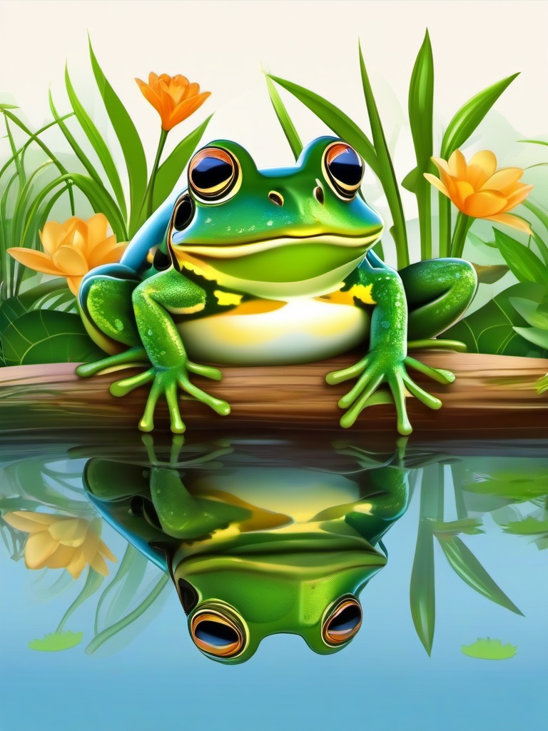 Frog Clipart in a Pond,Colorful frog in a peaceful pond, a symbol of transformation and harmony. 