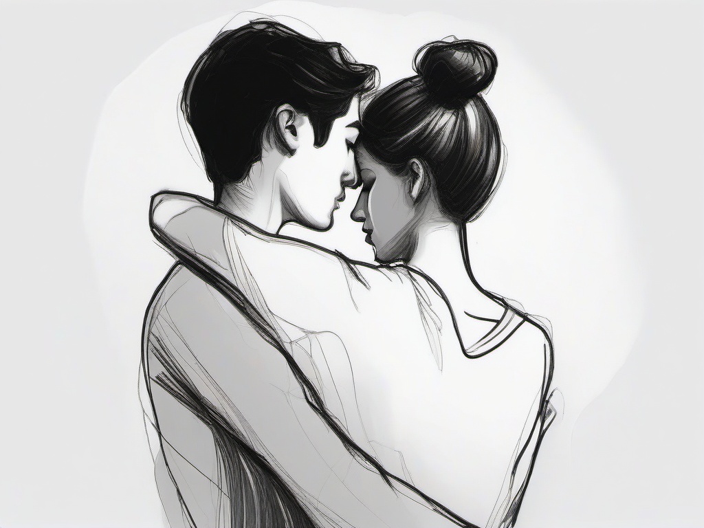 sketch of couple hugging  minimal rough sketch scribbles,doodles,black and white