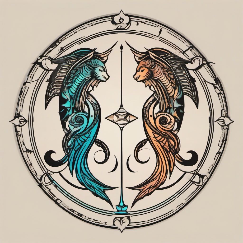 gemini pisces tattoo  simple vector color tattoo