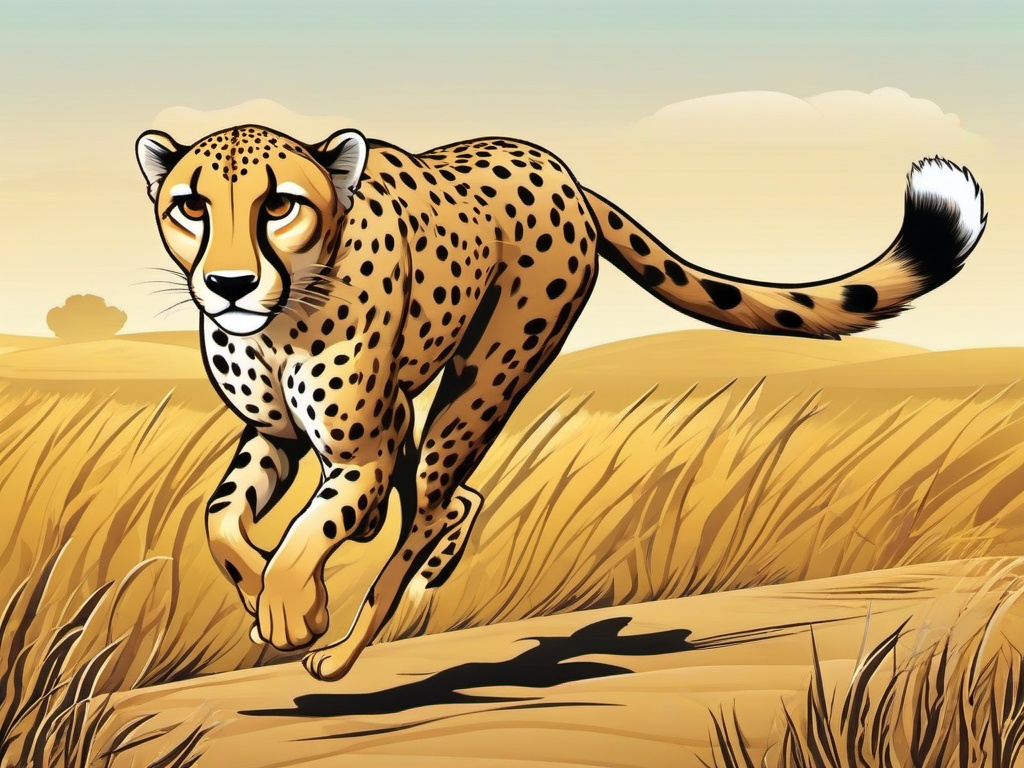 Cheetah Cartoon - Cartoon of cheetah sprinting on plains  