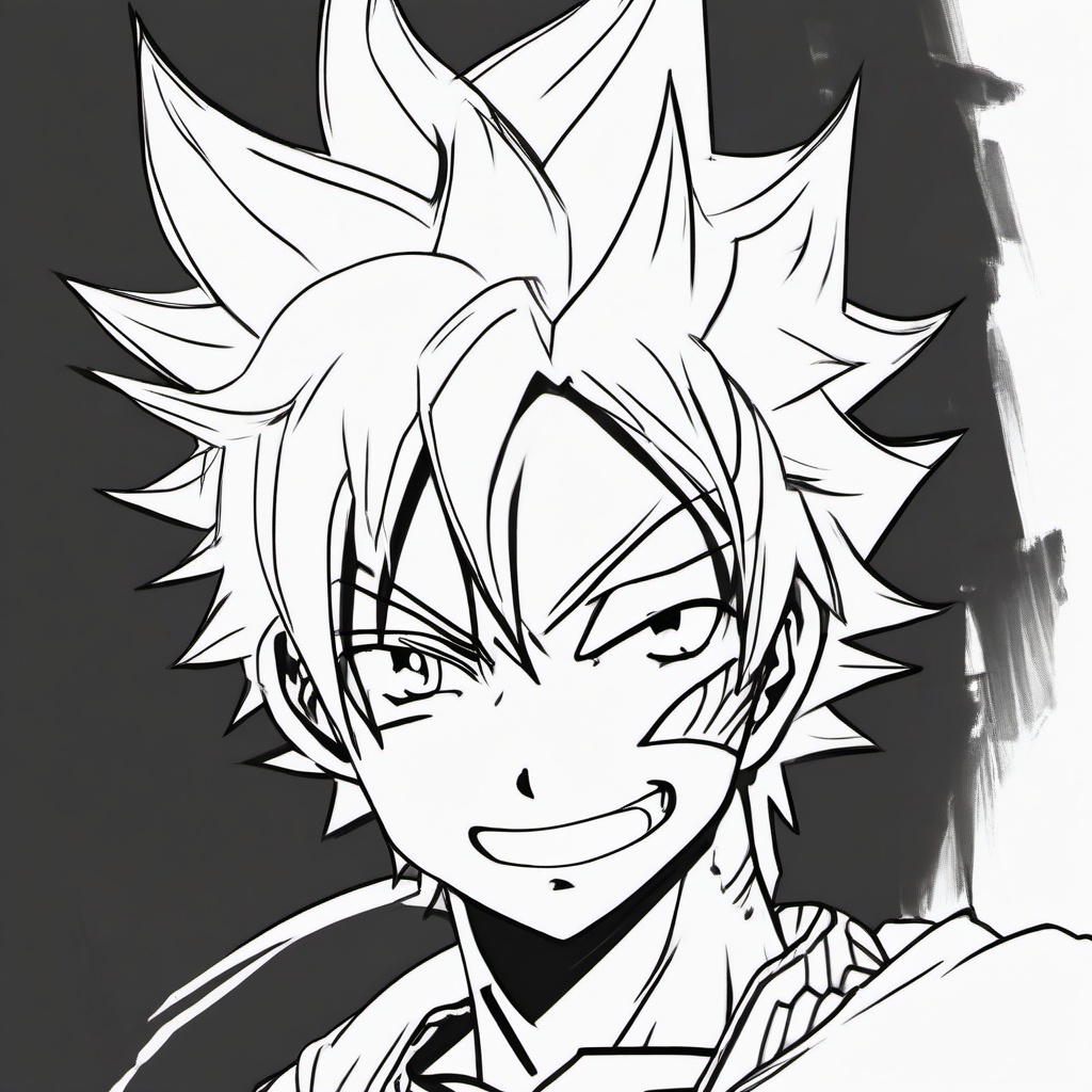 drawing of Natsu Dragneel anime  minimal rough sketch scribbles,doodles,black and white