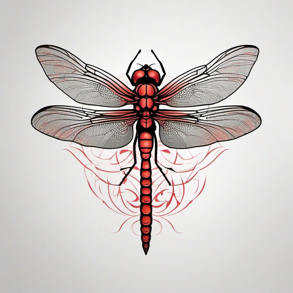 Red Dragonfly Tattoo - Tattoo featuring a dragonfly design with red coloration.  simple color tattoo,minimalist,white background