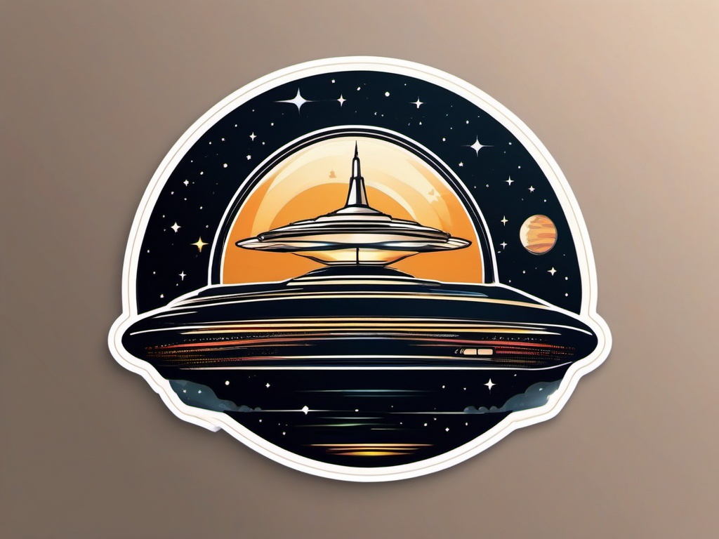 Interstellar Travel Sticker - Spaceship on a journey to another star system, ,vector color sticker art,minimal