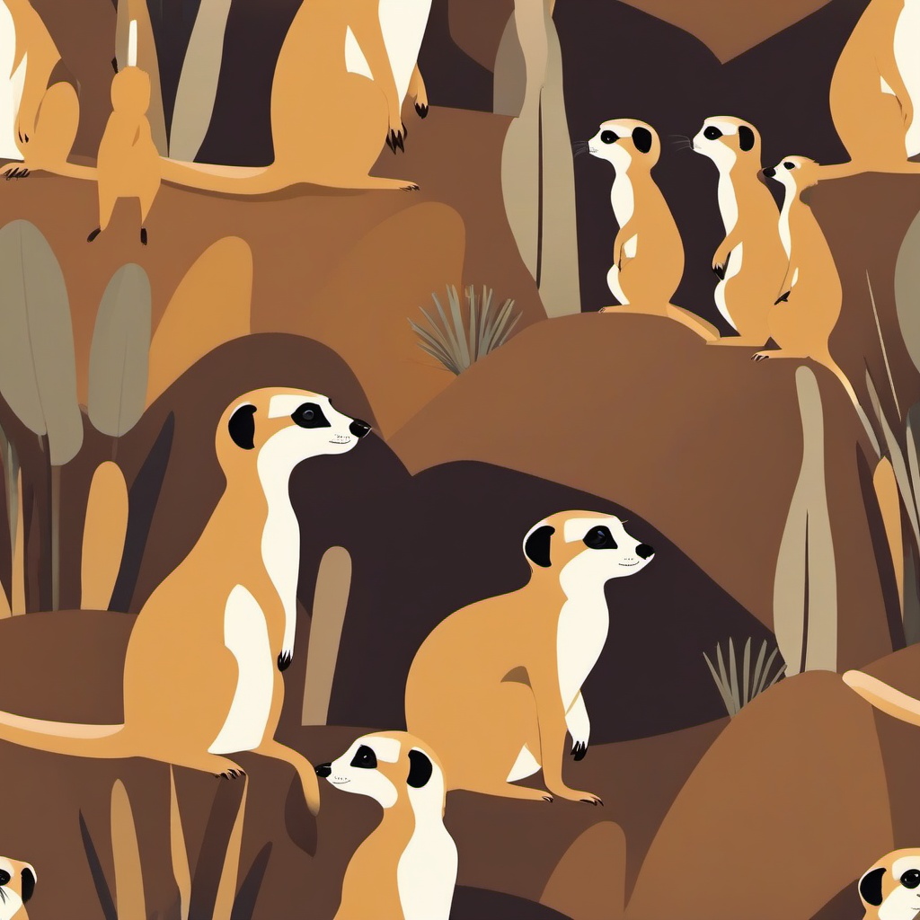 Meerkat Group Clip Art - A group of meerkats on sentry duty,  color vector clipart, minimal style