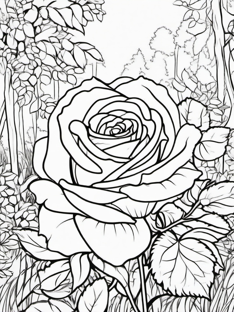 Rose Coloring Pages - Rose in the forest  simple coloring pages