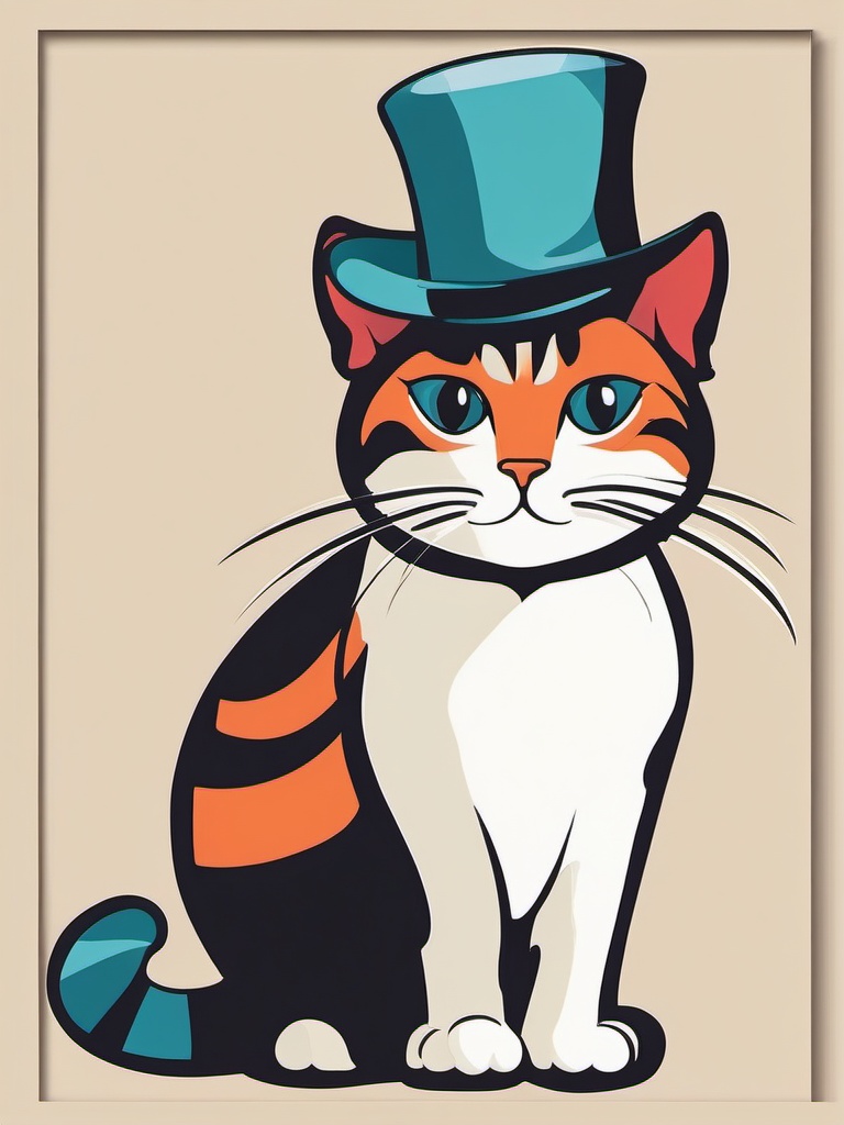 Cat in a hat clipart, The whimsical Cat in the Hat with his quirky style.  simple, 2d flat