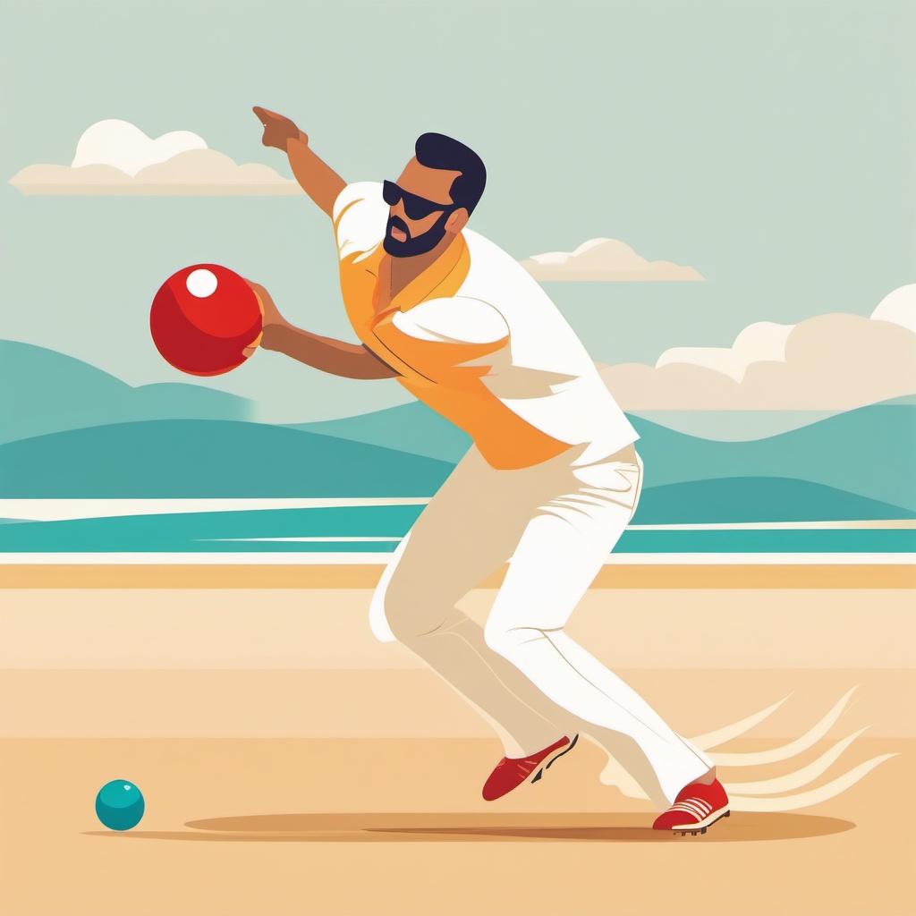 Beach Cricket Bowling Clipart - A beach cricket bowler delivering a ball.  color vector clipart, minimal style