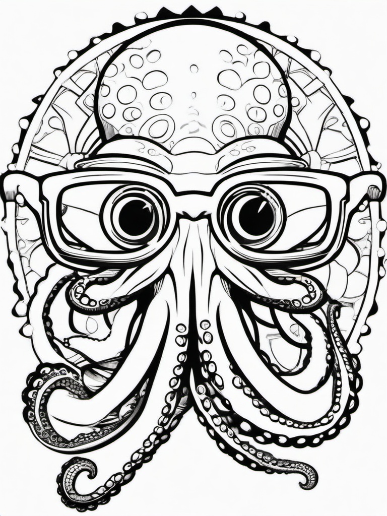 Octopus Coloring Pages - Octopus with glasses  simple coloring pages