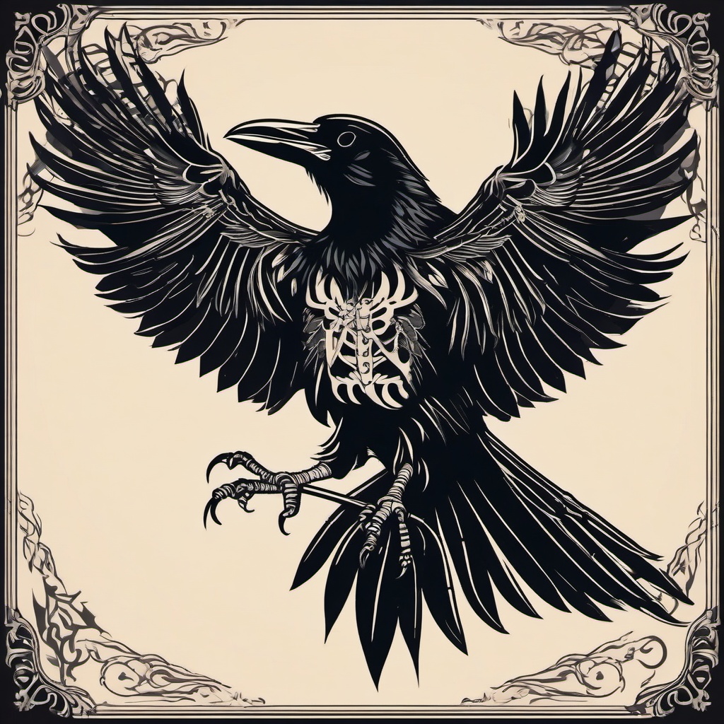 crow skeleton tattoo  simple vector color tattoo