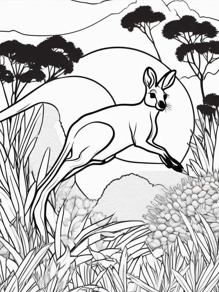 Kangaroo Coloring Page - Jumping Marsupial  black outline printable coloring page