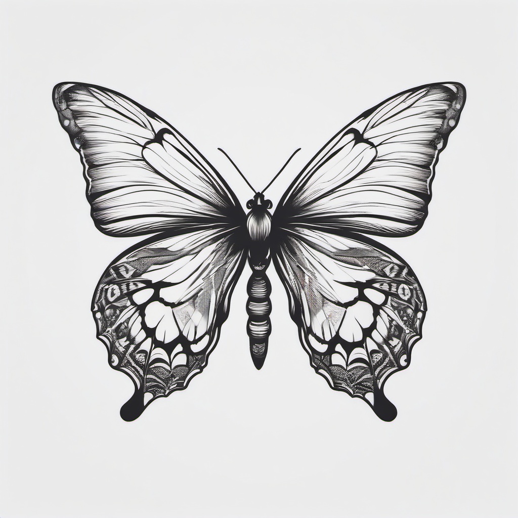 Half Butterfly Half Moth Tattoo - Tattoo featuring half butterfly and half moth.  simple vector tattoo,minimalist,white background