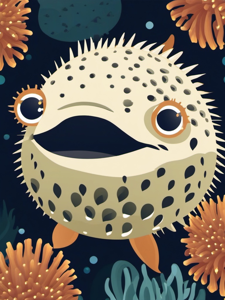 Pufferfish Clipart - Pufferfish inflating itself for protection , minimal, 2d