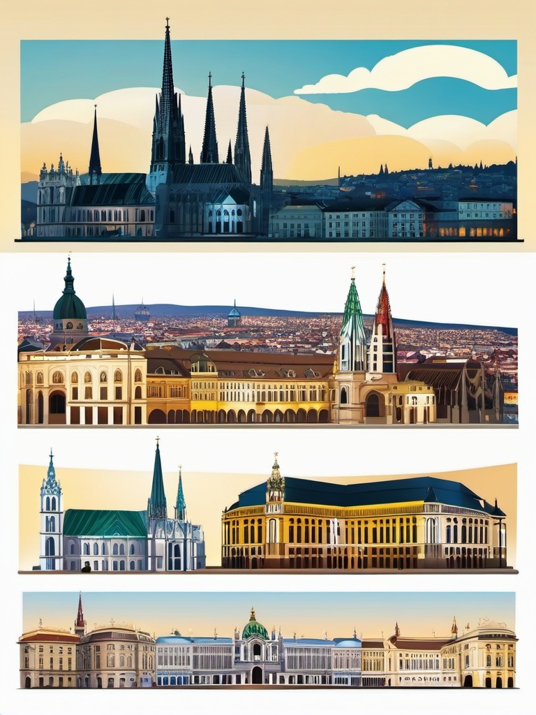 Vienna clipart - St. Stephen's Cathedral and Vienna cityscape,  color vector clipart