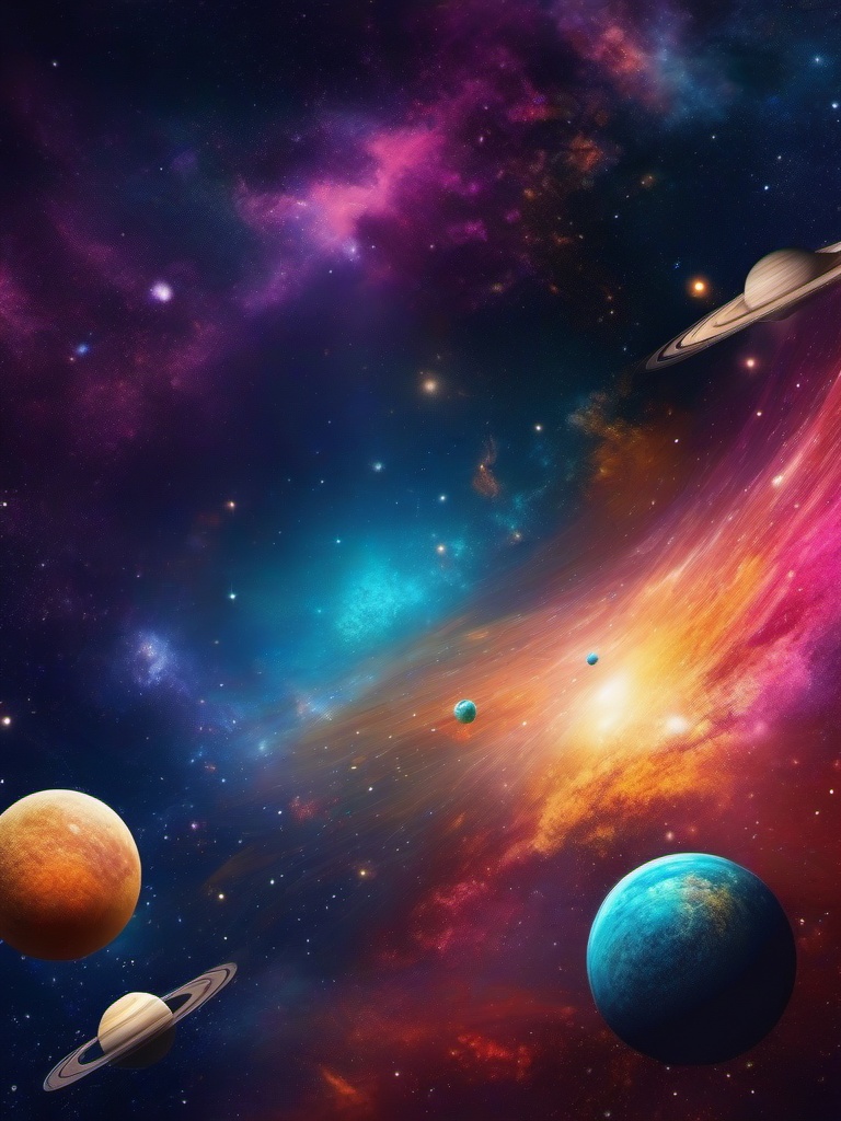 Space Background Distant Galaxies and Celestial Wonders wallpaper splash art, vibrant colors, intricate patterns