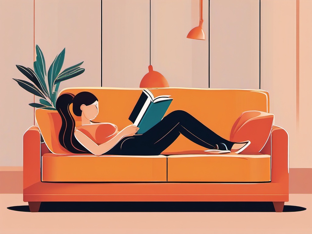 Reading clipart - person reading on a comfy couch  color,minimalist,vector clipart