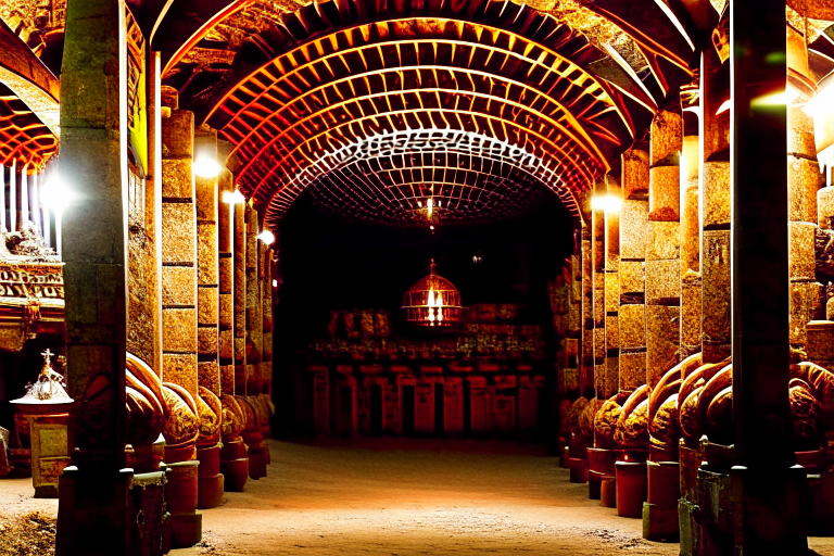 ekhidnas weaving cunning traps in the labyrinthine catacombs beneath the grandeur of the palace of versailles, france. 