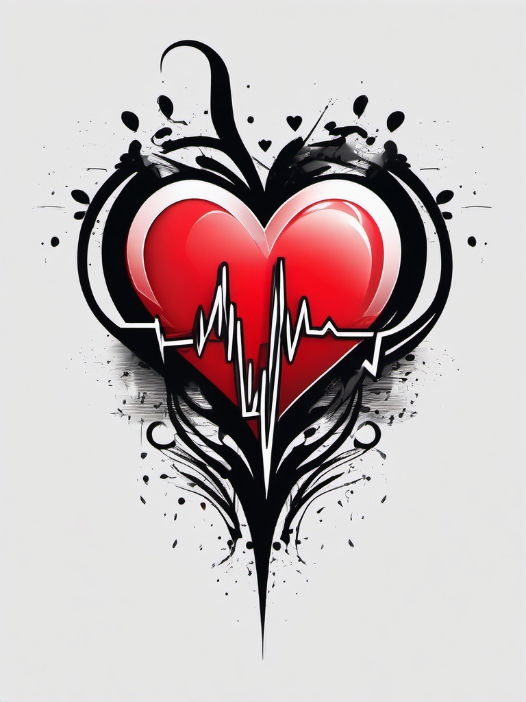 Best Heart Beat Tattoo - Discover a captivating and stylish heartbeat tattoo design considered among the best for its aesthetic appeal.  simple vector color tattoo,minimal,white background