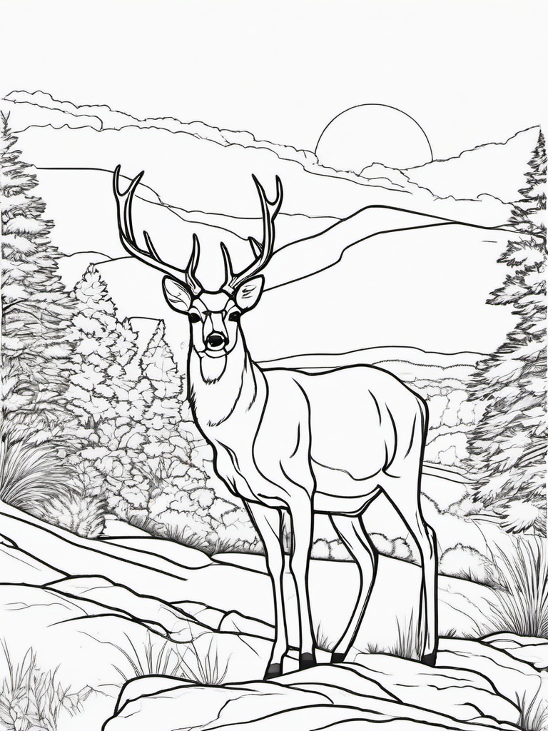 Deer Coloring Pages - Deer standing gracefully on a hilltop  simple coloring pages