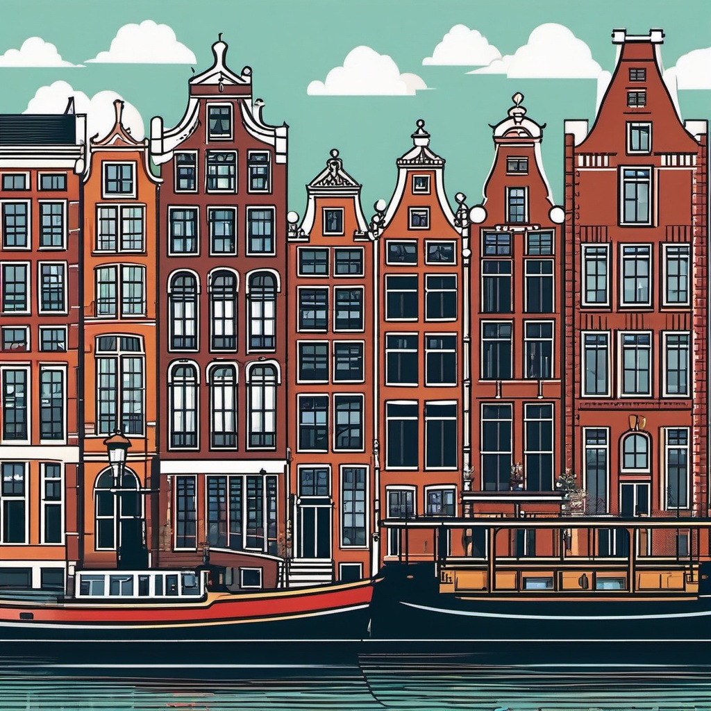 Amsterdam clipart - Rijksmuseum and Amsterdam canals, ,color clipart vector style