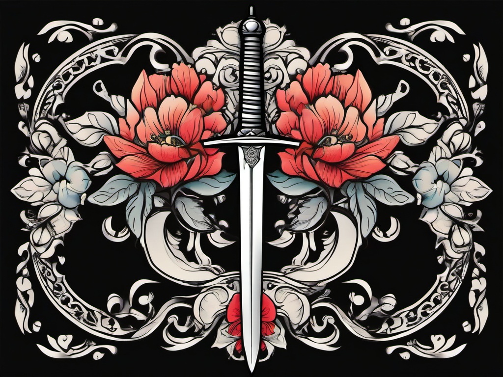 sword flower tattoo  simple vector color tattoo