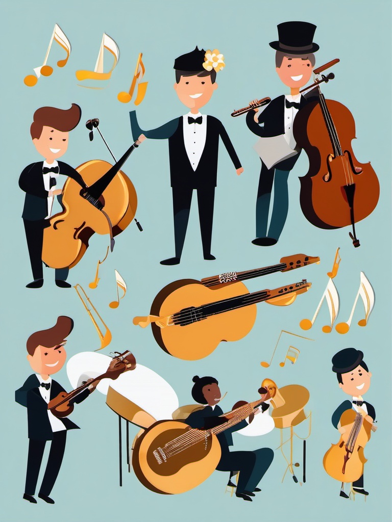 Wedding Music clipart - Musicians at the wedding, ,vector color clipart,minimal