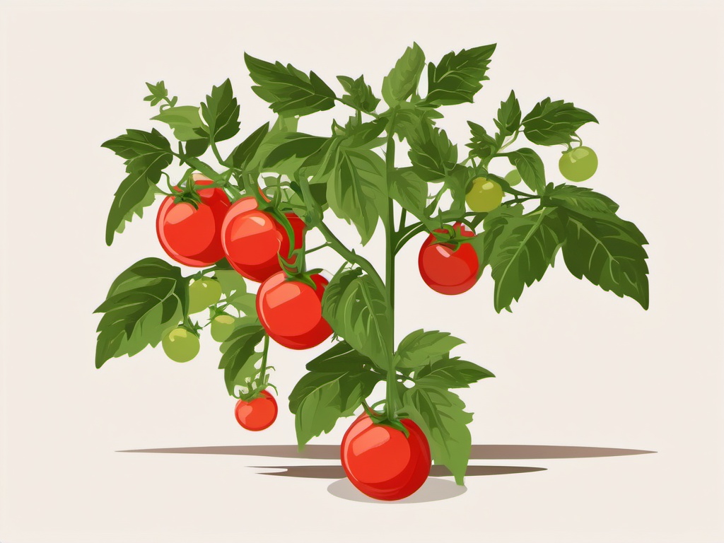 Tomato Plant Clipart - A tomato plant with red, ripe tomatoes.  color vector clipart, minimal style