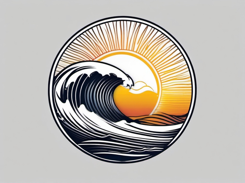 Sun with Wave Tattoo - Blend celestial beauty with the allure of waves in a sun with wave tattoo.  simple vector color tattoo,minimal,white background