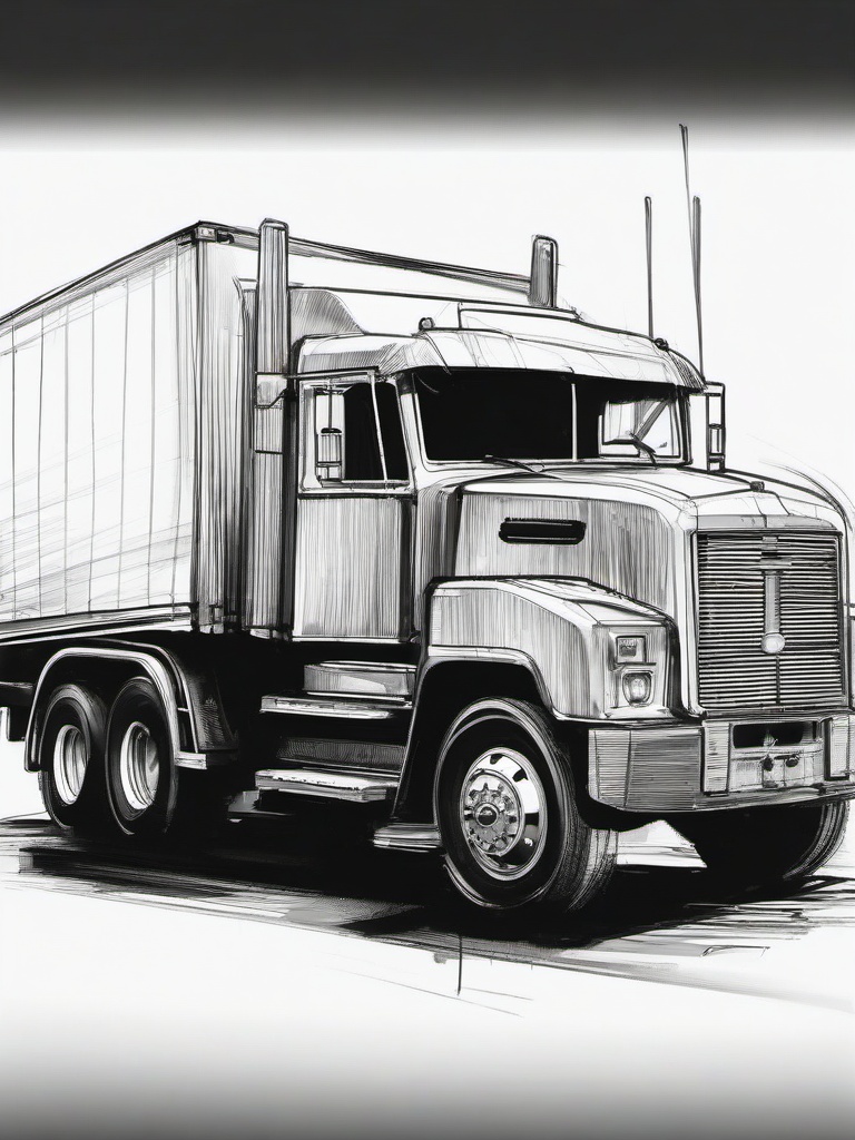 drawing of a truck with a trailer  minimal rough sketch scribbles,doodles,black and white