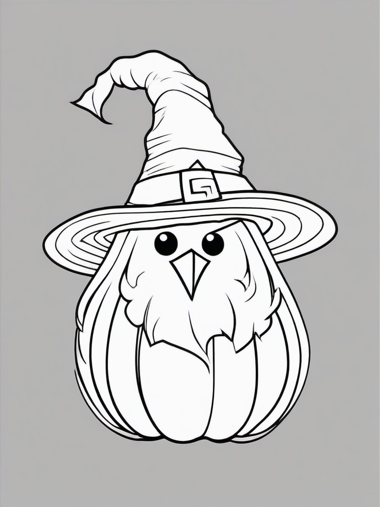 Pumpkin with Wizard Hat Coloring Pages - Pumpkin Wearing a Magical Wizard Hat  minimal black outline printable sheet, coloring page