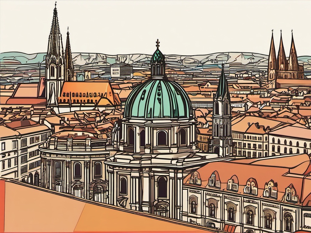 Vienna clipart - St. Stephen's Cathedral and Vienna cityscape, ,color clipart vector style