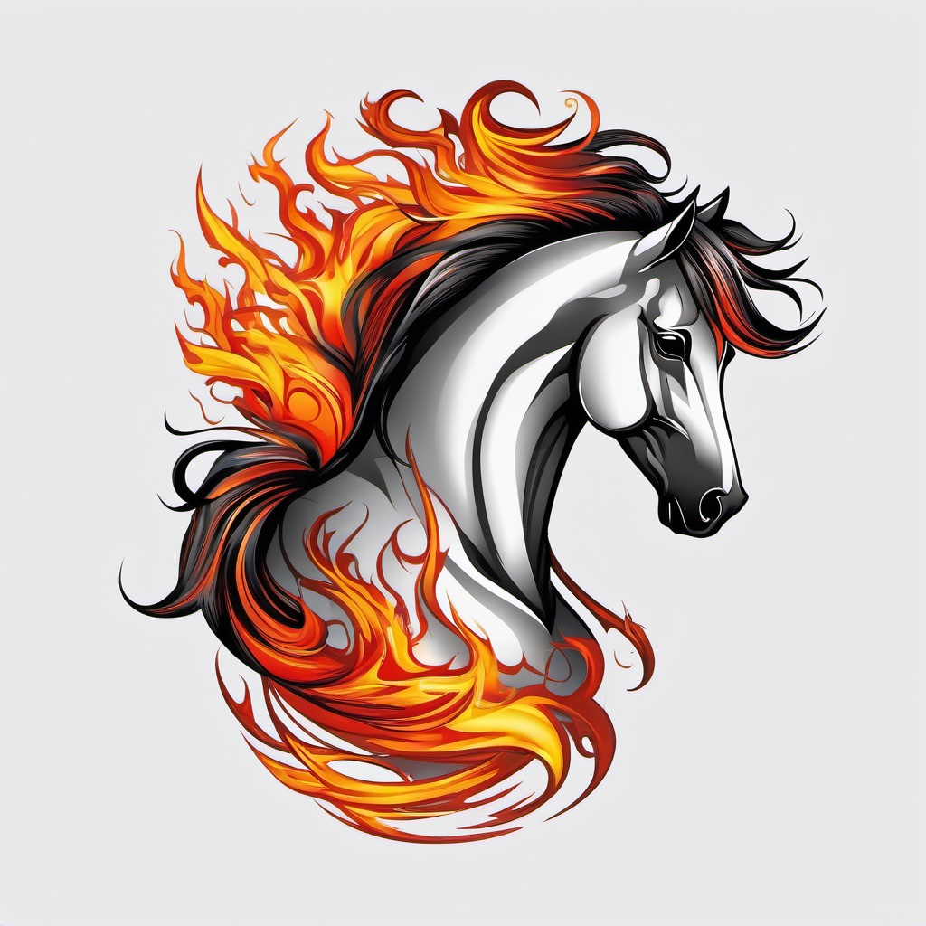 flaming horse tattoo  simple color tattoo,white background