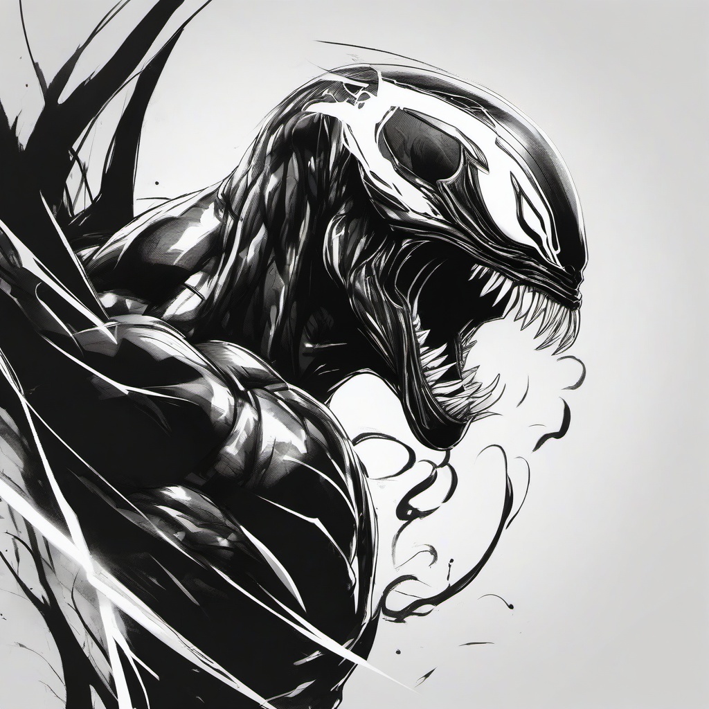 drawing of Venom transforming  minimal rough sketch scribbles,doodles,black and white