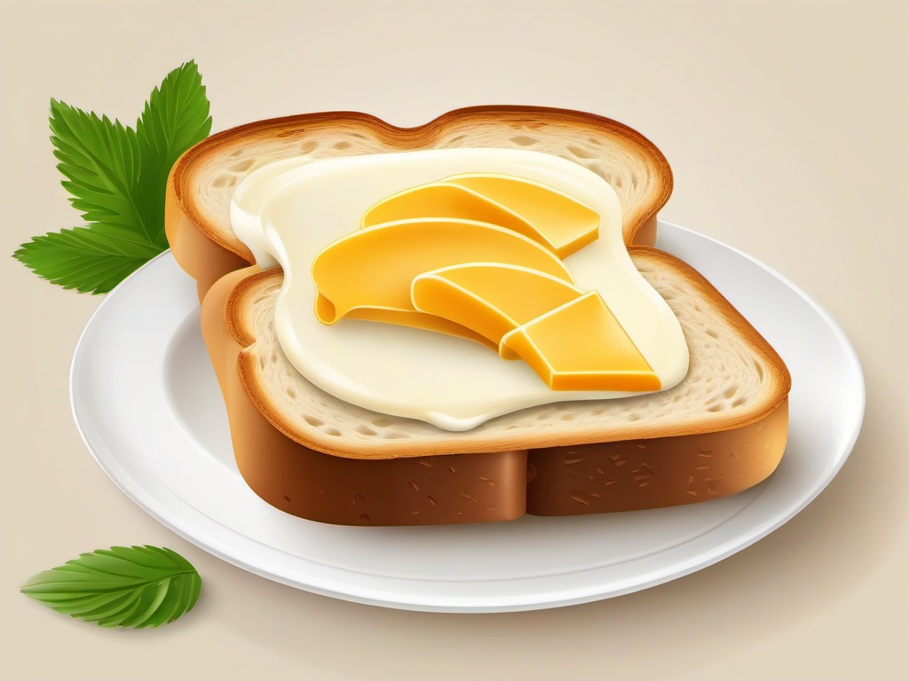 Creamy cheese spread on a piece of bread clipart.  vector style illustration, white background