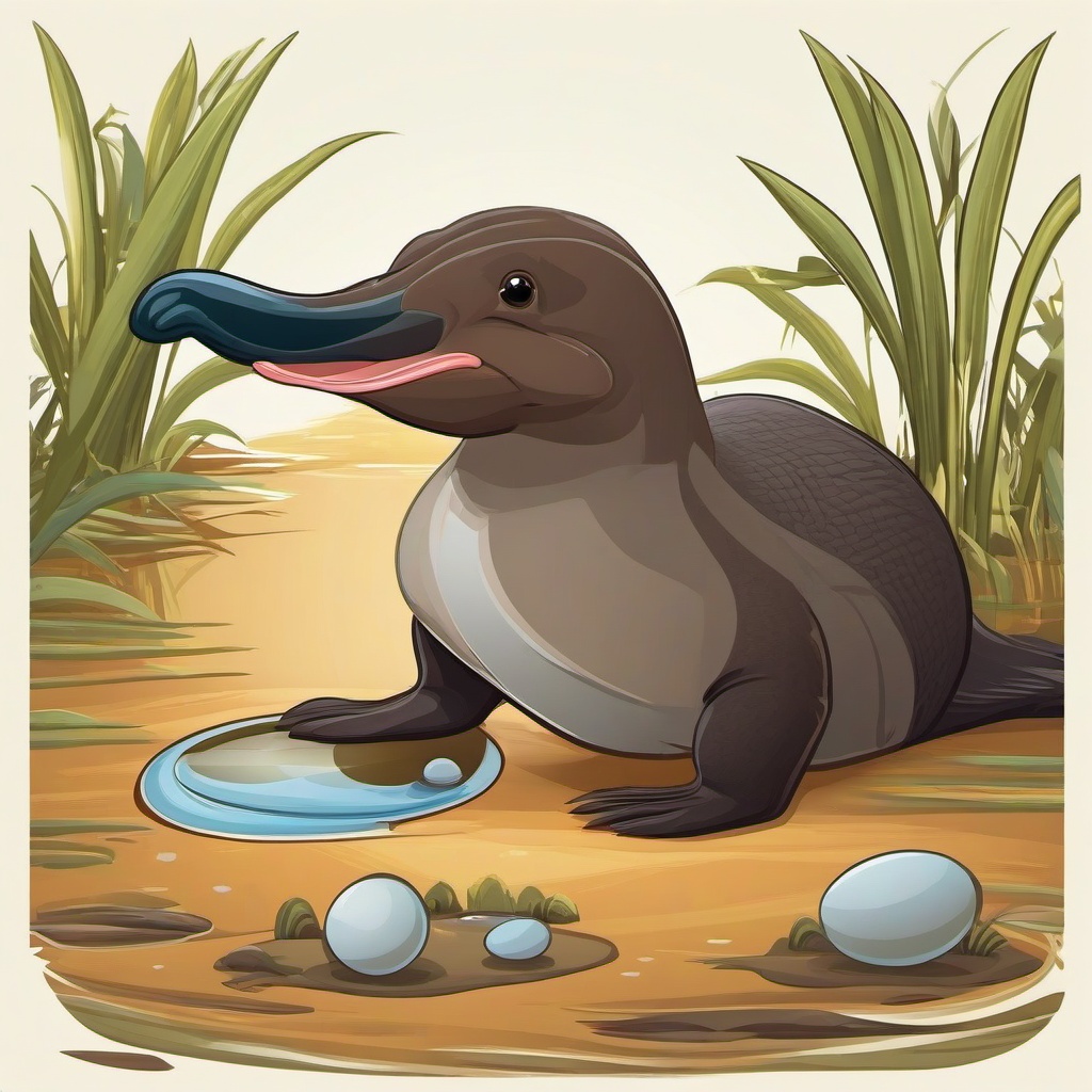 Platypus cartoon - unique, egg-laying mammal with a duck bill  