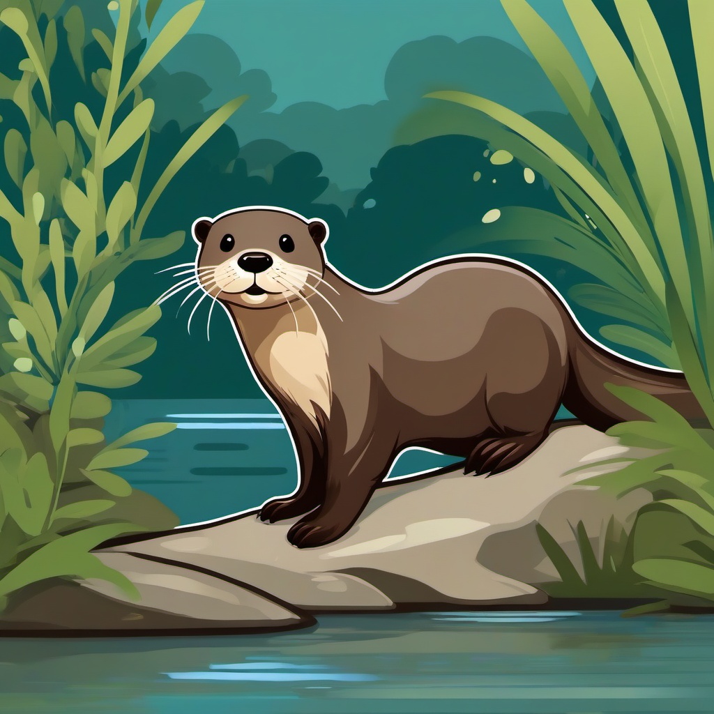 Cute Otter in a Hidden Creek  clipart, simple