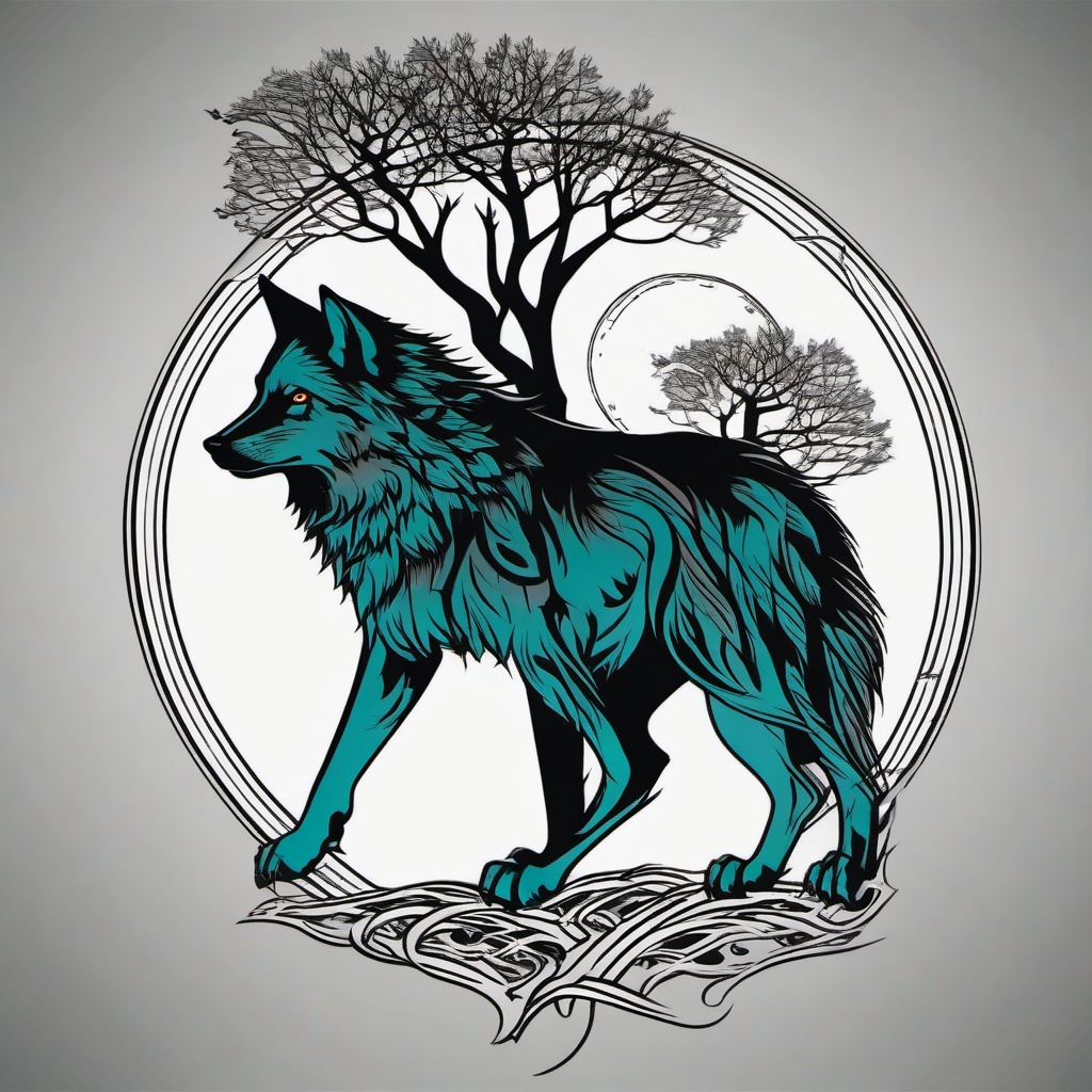 tree wolf tattoo  simple vector color tattoo