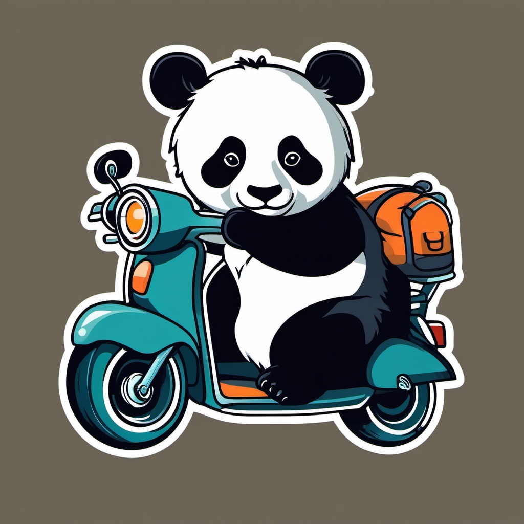 Panda on Scooter Sticker - A panda zipping around on a scooter. ,vector color sticker art,minimal