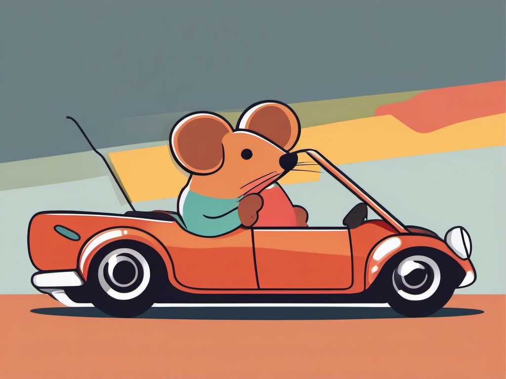 Mice clipart - mouse driving a toy car around  color,minimalist,vector clipart