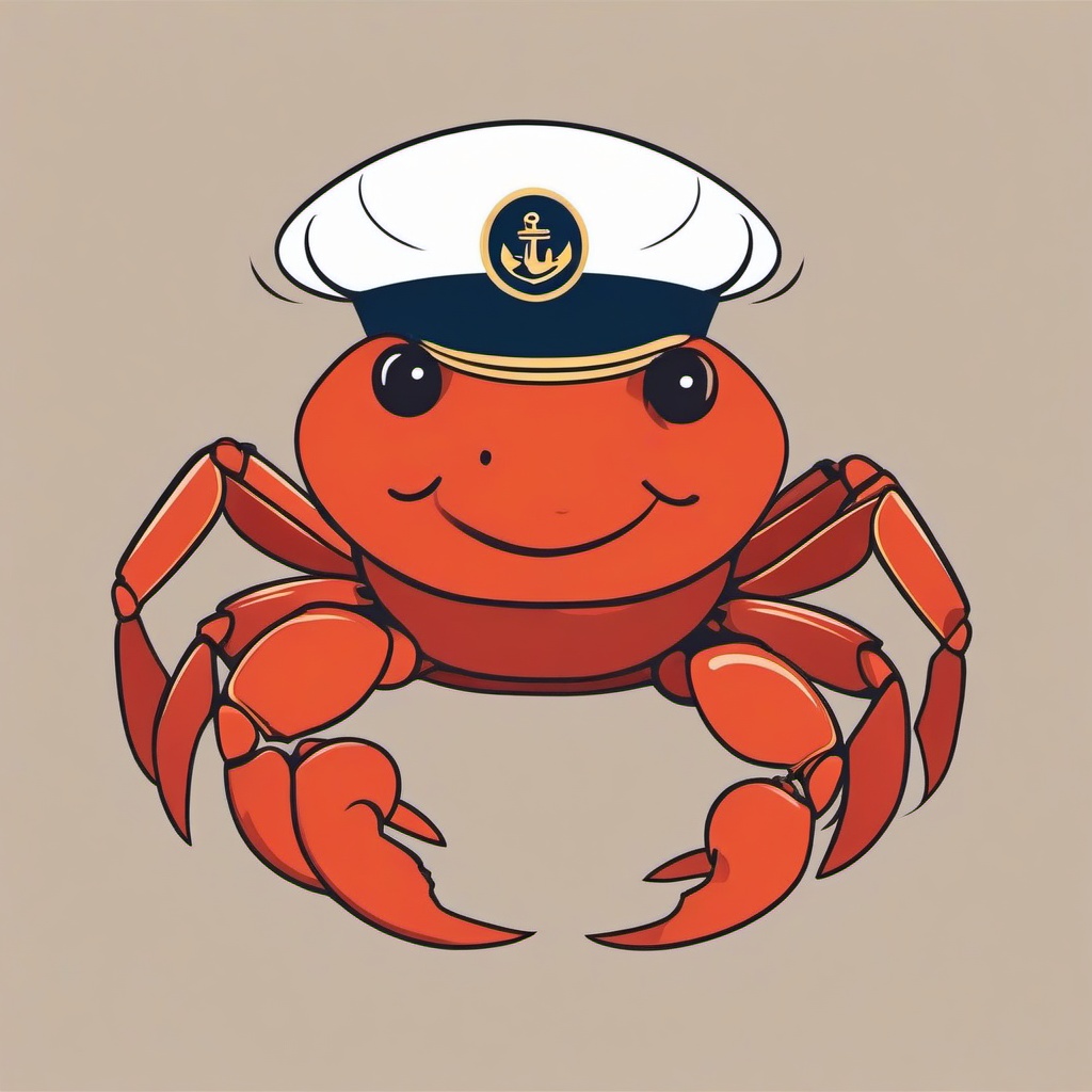 Crab clipart - crab wearing a sailor's hat  color,minimalist,vector clipart