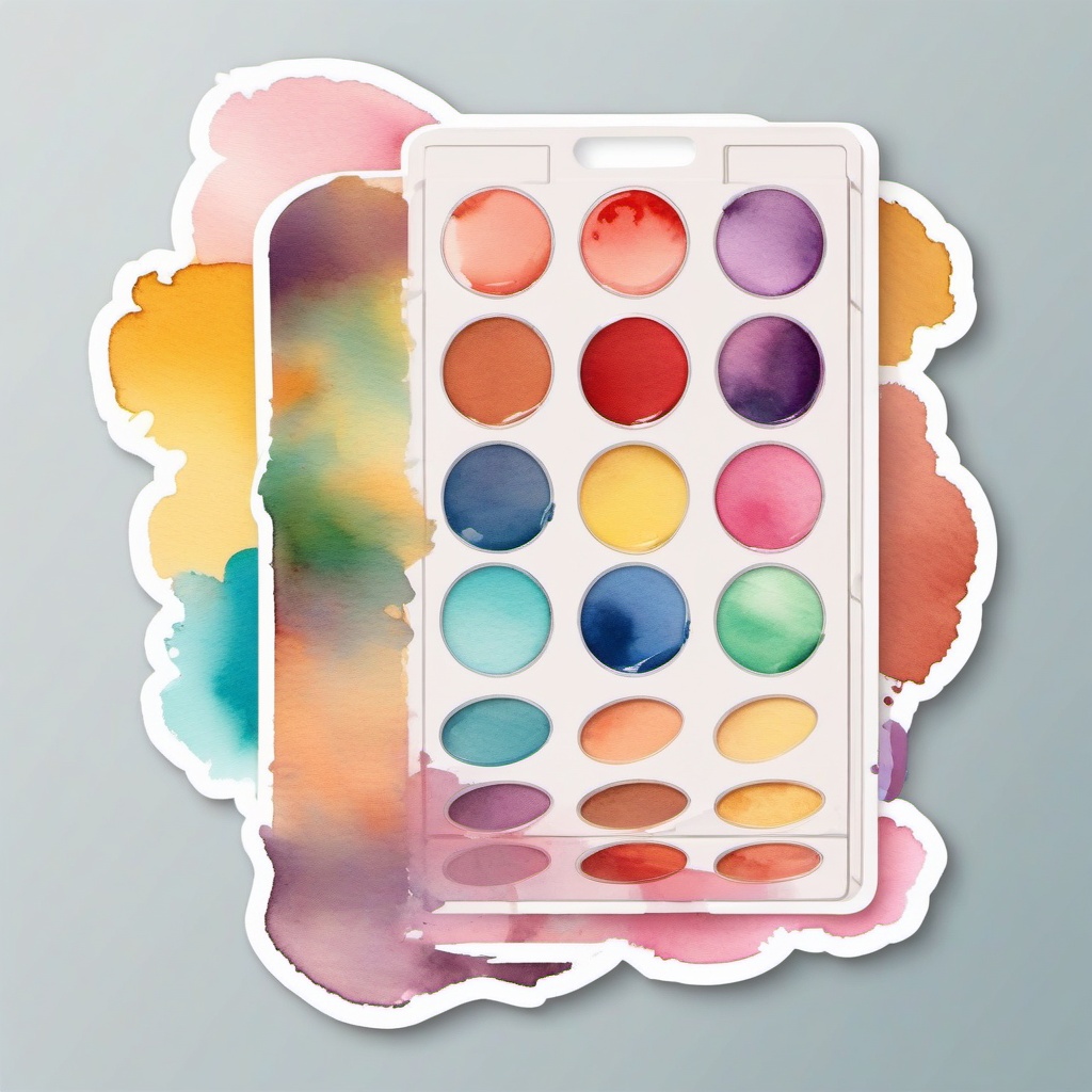 Palette with Watercolor Splashes Sticker - Palette surrounded by watercolor splashes, ,vector color sticker art,minimal