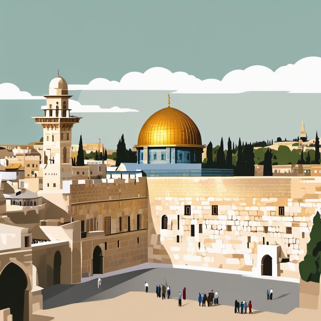 Jerusalem clipart - Western Wall and Dome of the Rock in Israel, ,color clipart vector style