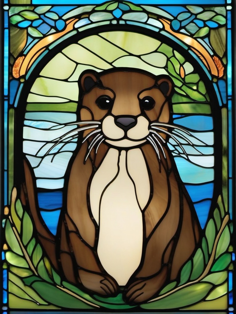 Stained Glass Otter - Embrace the adorable nature of otters with stained glass art, featuring these playful creatures in vibrant and lively designs.  