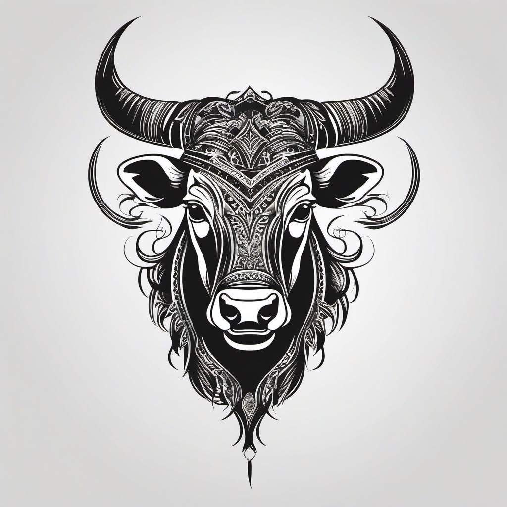 Ox Tattoo - Symbolize strength and mythical power with a Ox tattoo, featuring a combination of elements in a visually striking design.  simple tattoo,minimalist,white background 