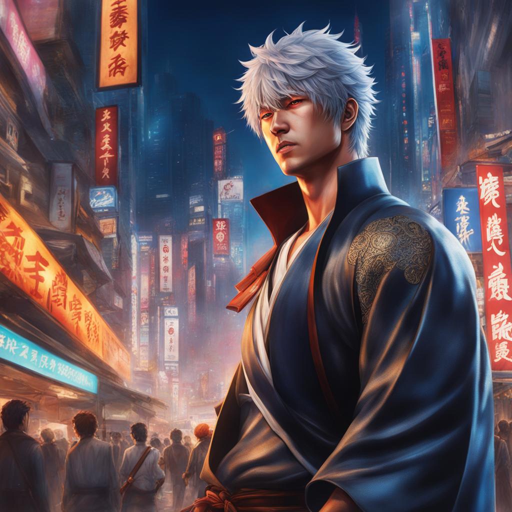 gintoki sakata,leading a riotous rebellion against corrupt officials,a chaotic city square hyperrealistic, intricately detailed, color depth,splash art, concept art, mid shot, sharp focus, dramatic, 2/3 face angle, side light, colorful background