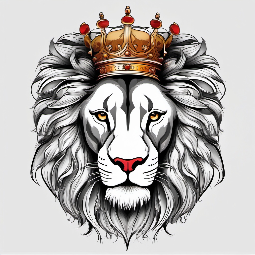 Lion with crown tattoo, Tattoos showcasing regal lions adorned with crowns. , color tattoo designs, white clean background